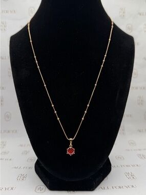 NWT 14K Gold Filled Satellite Chain Necklace | Ruby Red Zircon Charm | 20”